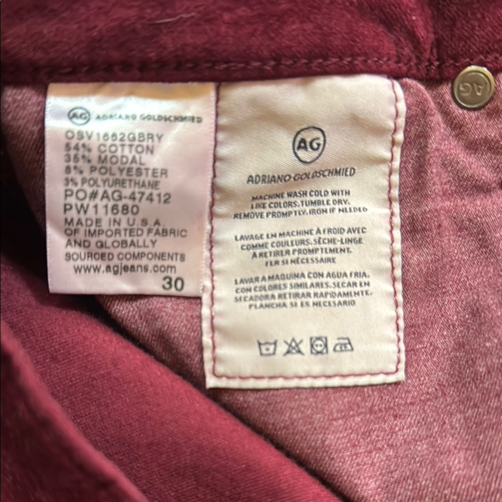 AG Adriano Goldschmied the Jodie Crop velvet pants sz 30 - Picture 10 of 14